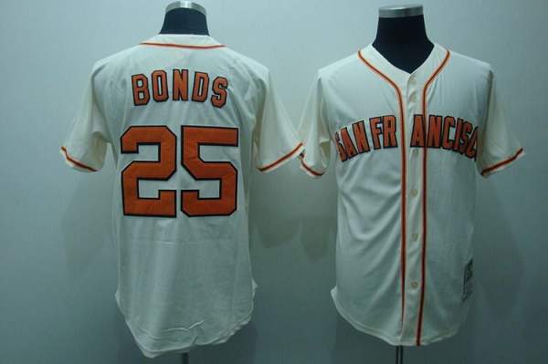Mitchell and Ness Giants #25 Barry Bonds Stitched Cream Throwback MLB Jersey - Click Image to Close